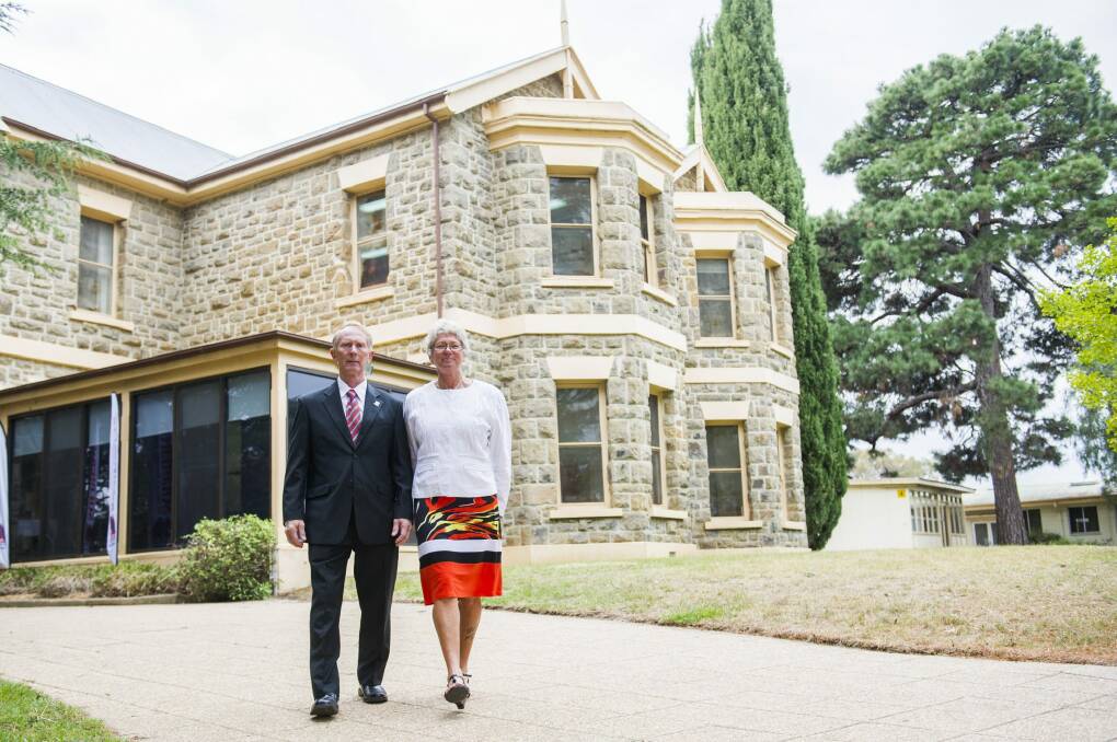 Hugh and Janny Poate outside the relocated Robert Poate Reintegration and Recovery Centre and national Soldier On headquarters at Gungahlin Homestead.  Photo: Rohan Thomson