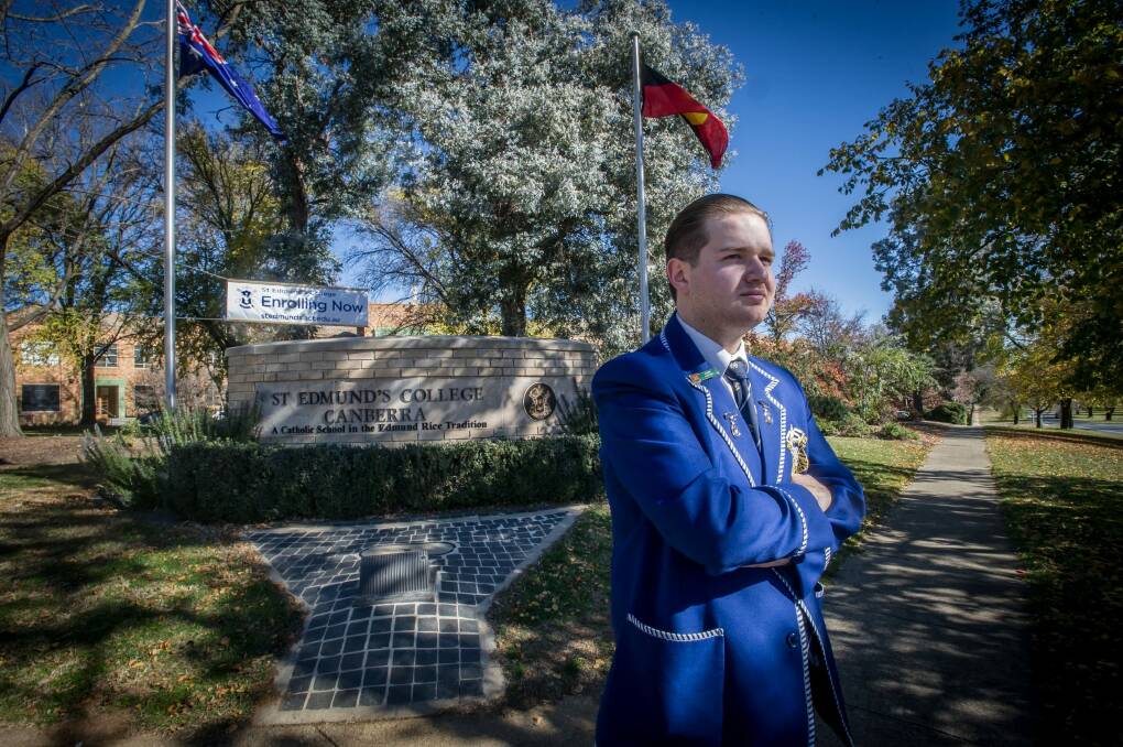 St Edmund's College Year 12 student John-Paul Romano has been suspended after trying to organise a student strike on Friday over changes to the school crest and uniform. Photo: Karleen Minney