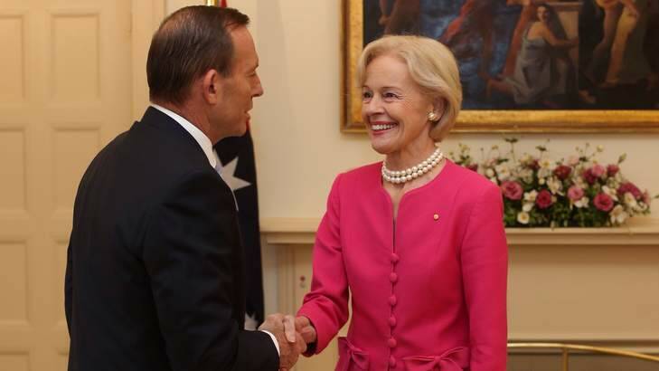 Prime Minister Tony Abbott with Quentin Bryce. Photo: Andrew Meares