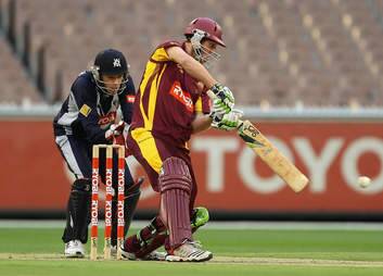 Jason Floros of the Bulls plays a shot during the Ryobi One Day Cup final match between the Victorian Bushrangers and the Queensland Bulls at Melbourne Cricket Ground on February 27, 2013. Photo: Getty Images