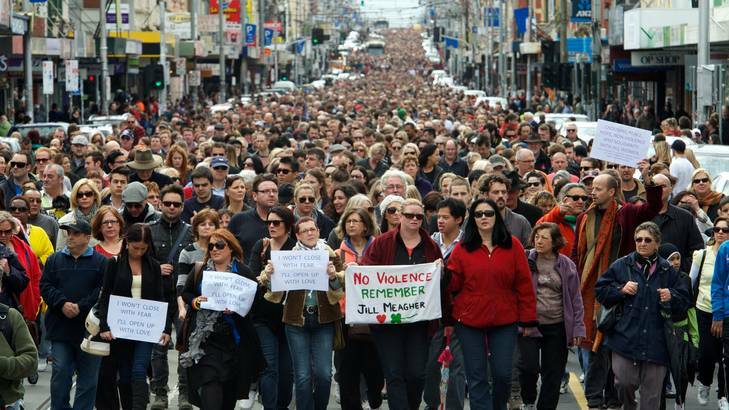 Tens of thousands of people walk along Sydney road in a "Peace March", about a week after the murder of Jill Meagher. Photo: Jason South