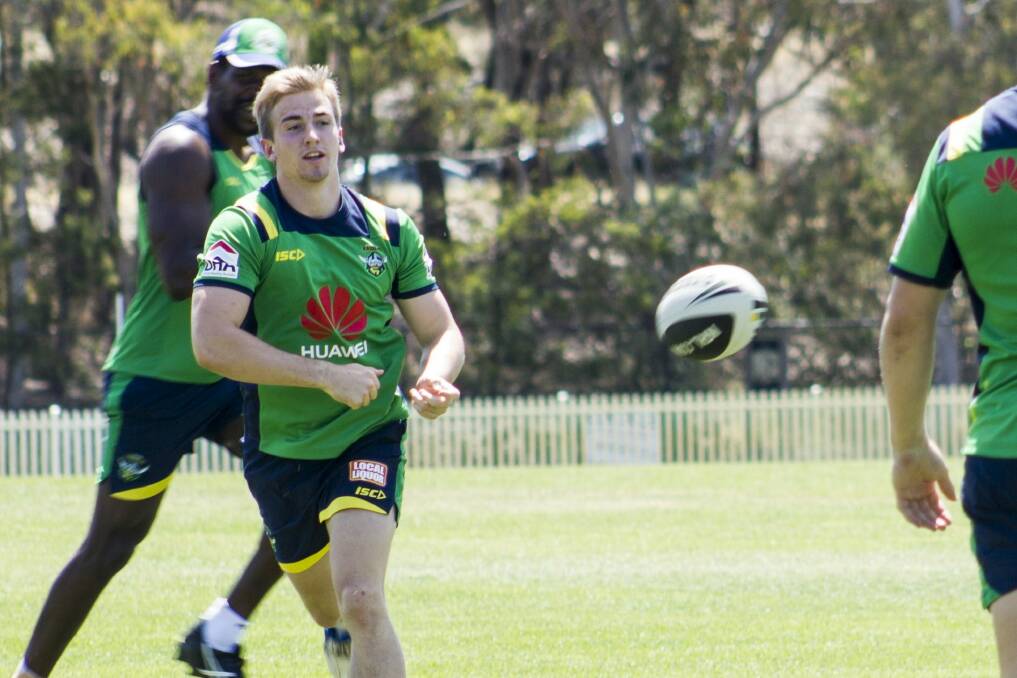 Training with the NRL squad: The Canberra Raiders' Lachlan Croker is just 17. Photo: Emily Watson