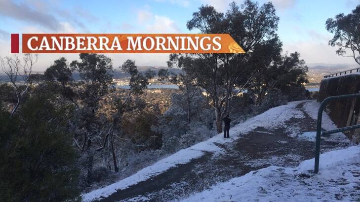 Snow dusted many parts of Canberra on Wednesday morning, including Mt Ainslie. Photo: Rohan Thomson