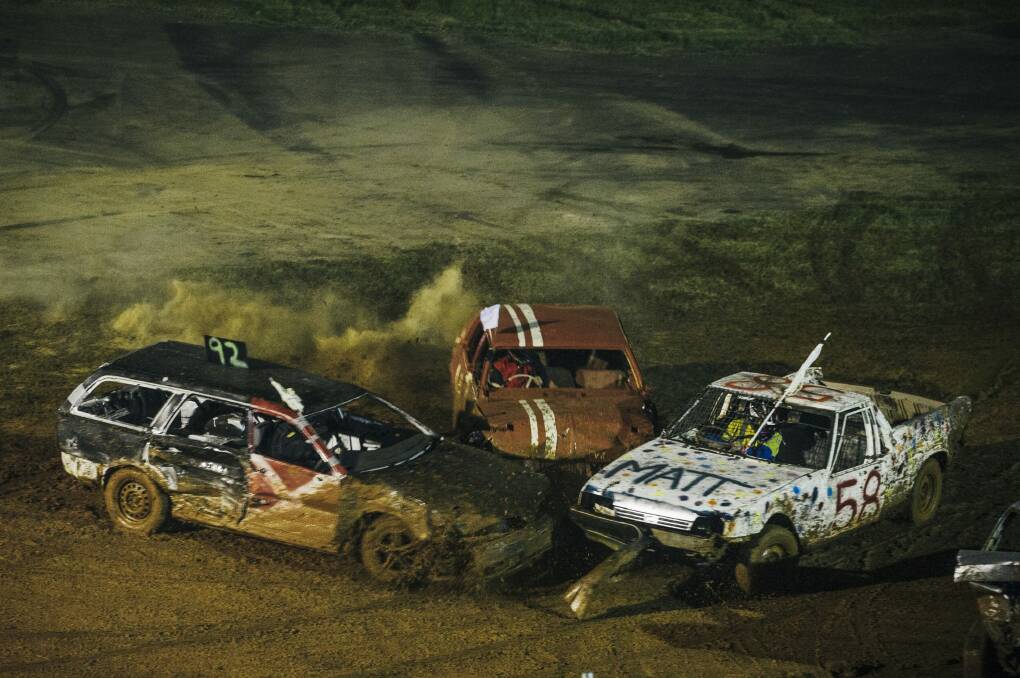 Action during the demolition derby. Photo: Rohan Thomson