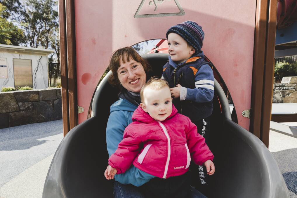 Boundless Playground has been titled Canberra's most popular playground.
Trish Banyer, with her two children Elliot 2, and Josie 10-months.
Photo: Jamila Toderas Photo: Jamila Toderas