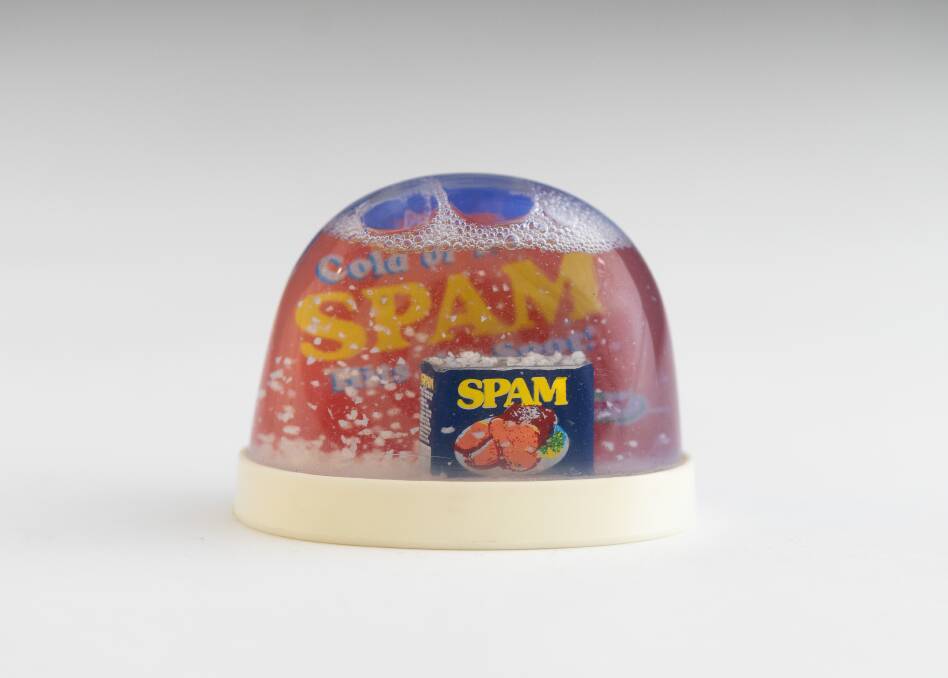 SPAM in a snow dome - perfect kitch. A prized item from Sally Hopman's snow dome collection. Photo: Supplied