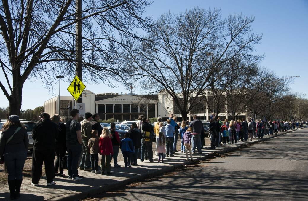 People queuing to enter the Brick Expo on Saturday afternoon.  Photo: Elesa Kurtz