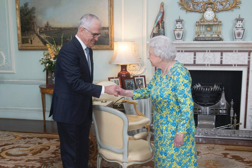 Prime Minister Malcolm Turnbull meets the Queen at Buckingham Palace. Photo: Victoria Jones/Pool