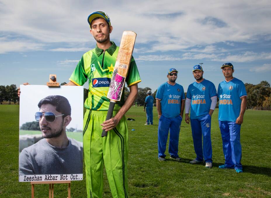 Zeeshan Akbar's brother Faizan played in a cricket match with members of Canberra's Pakistani and Indian community to honour his memory.  Photo: Sitthixay Ditthavong