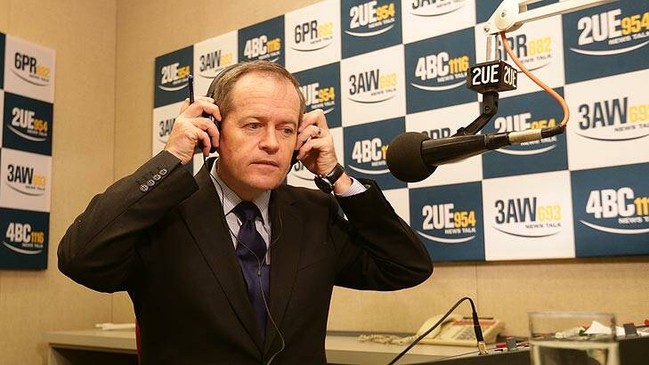 And now for some questions: Bill Shorten prepares for a radio interview on Thursday morning, hours after the leadership shift. Photo: Alex Ellinghausen