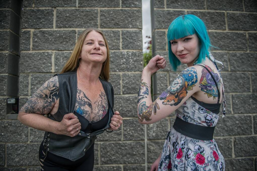 Canberra women Kerri Eckhardt and Leanne "Lulu" Duck are vying for the title of Miss Ink Australia this weekend. Photo: Karleen Minney
