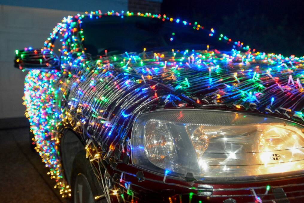Jordan Wallace's Holden Astra has been transformed into a mobile Christmas display Photo: Jordan Wallace