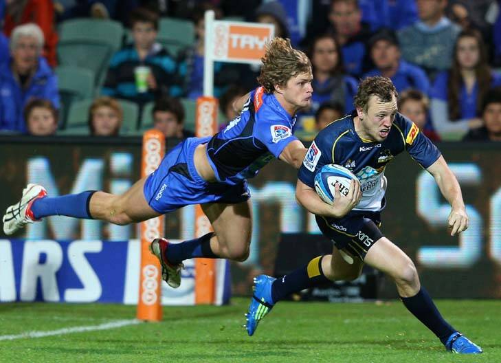 Winning start ... Jesse Mogg crosses for the Brumbies’ first  try during their 28-17 victory over the Western Force in Perth. Photo: Getty Images