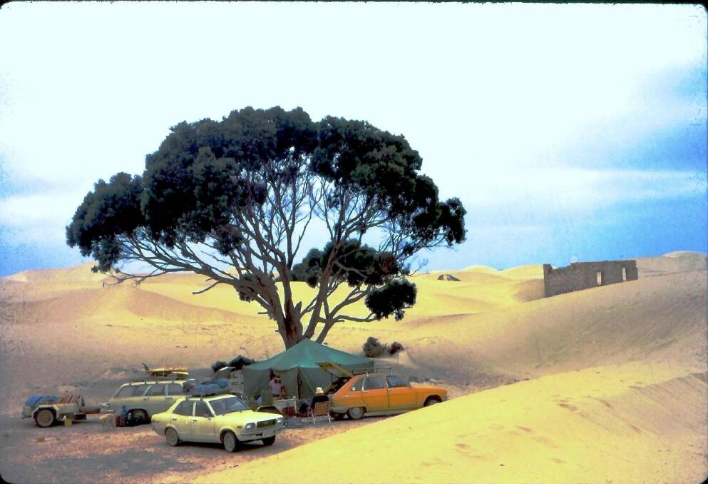 Gang-gang loves this pic of the Feekens and friends camping out at what appears to be the ruins of the Eucla Telegraph station on the Nullarbor during one of their epic road trips in 1975. There isn't an SUV in sight, just a hardy HD Holden wagon, a Mazda 808 and a Renault 16.

  Photo: david.ellery@fairfaxmedia.com.au