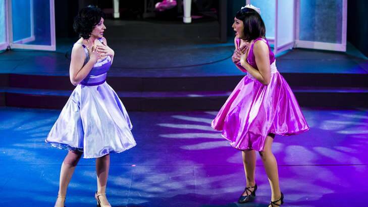 RIVALS: West Side Story was never like this. Halimah Kyrgios (left) as Chita Rivera and Georgia Pike as Rita Moreno in Forbidden Broadway. Photo: Rohan Thomson