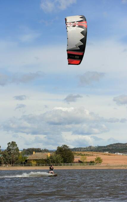 A kiteboarder on the North Weston Pond, which was troubled by asbestos contamination.  Photo: Graham Tidy