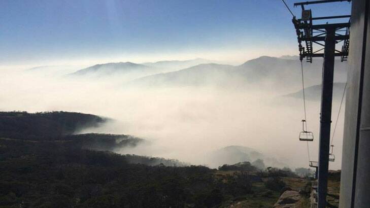 Smoke from the Victorian bushfires settles over Thredbo. Photo: Thredbo Resort, via Facebook.