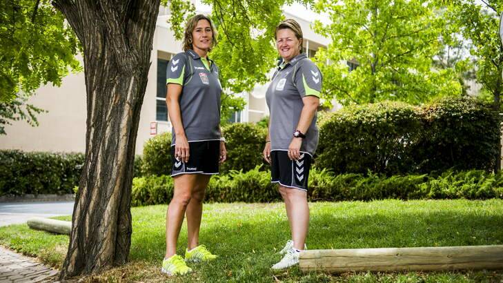 Canberra United coaches Elisabeth Migchelsen and Raeanna Dower. Photo: Rohan Thomson