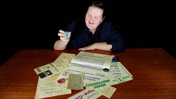 Librarian Antionette Buchanan looking the ephemera collection at the Heritage Library in Woden. Photo: Melissa Adams