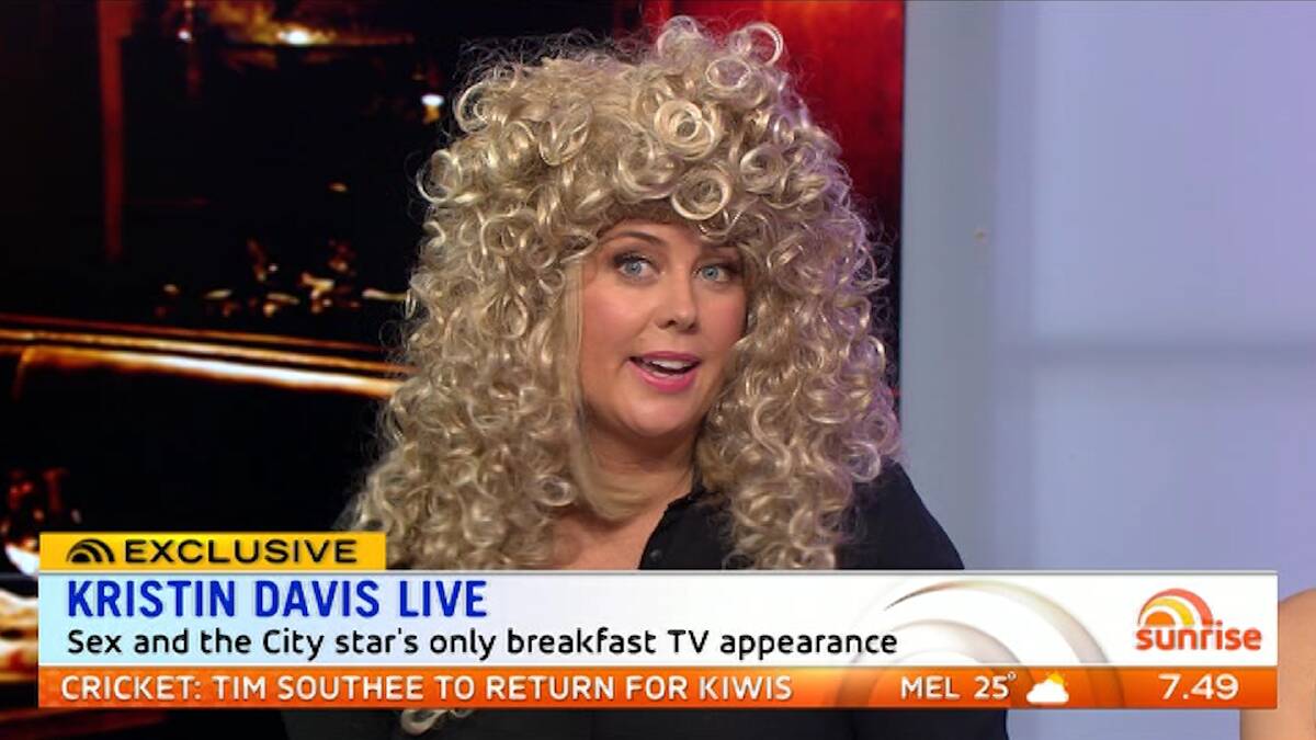 Samantha Armytage donned a wig for the <i>Sunrise</i> skit.  Photo: Channel Seven