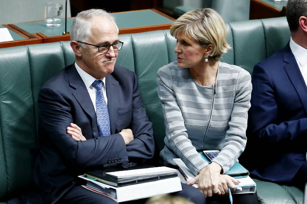 Prime Minister Malcolm Turnbull has indicated he is keen for the same-sex marriage laws to pass, while Liberal Party deputy leader Julie Bishop has said concerns about religious freedoms should be dealt with elsewhere. Photo: Alex Ellinghausen
