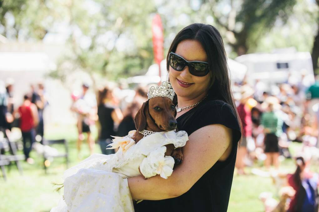 Sarah Haora with Maluka, the day's best dressed pooch. Photo: Rohan Thomson