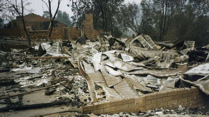 The destroyed house of Clive Williams's father in Allchin Circuit, Kambah, a day after the firestorm. Photo: Clive Williams