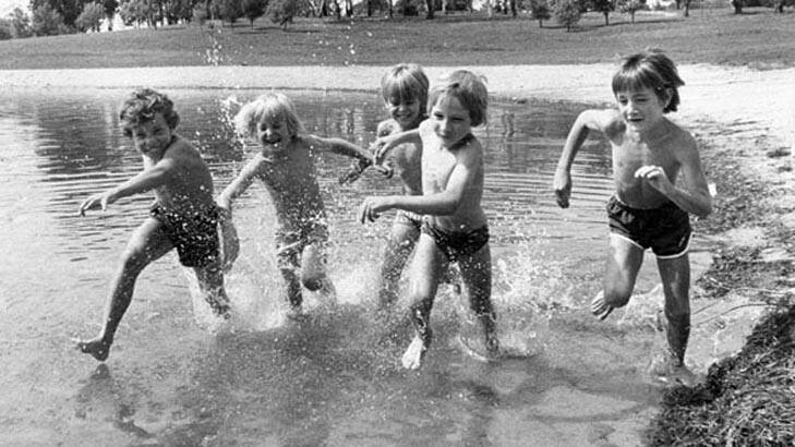 Back in the day ... kids splash into Lake Burley Griffin on a summer's day in 1978. Photo: ACT Heritage Library / Canberra Times Collection