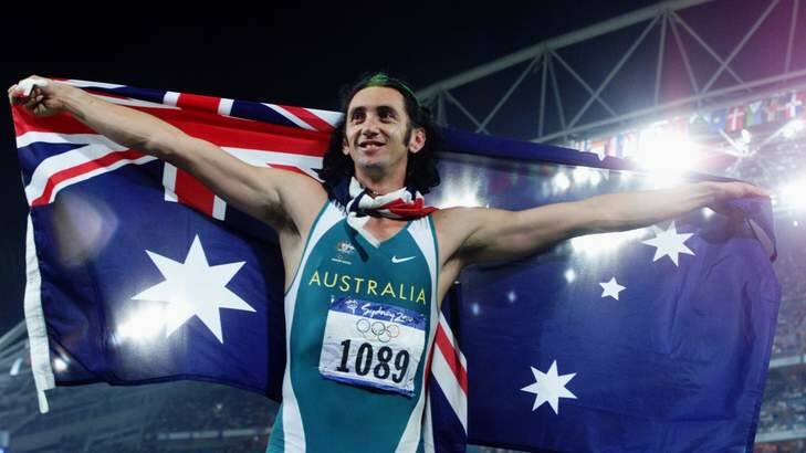 Jai Taurima after winning a silver medal in the Men's Long Jump Final at the 2000 Sydney Olympic Games. Photo: Vince Caligiuri