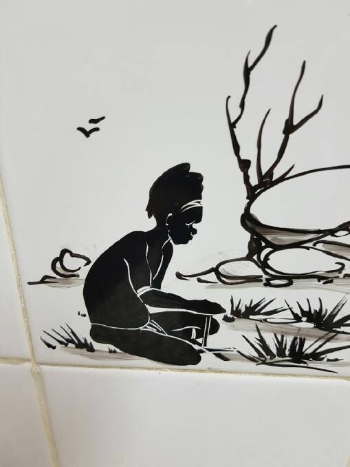 One of the tiles beside the men's urinal in the Sussex Inlet RSL that has upset ACT Labor's Bec Cody. Photo: Supplied