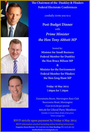 An invitation to the Liberal Party Post-Budget Dinner. Photo: Supplied