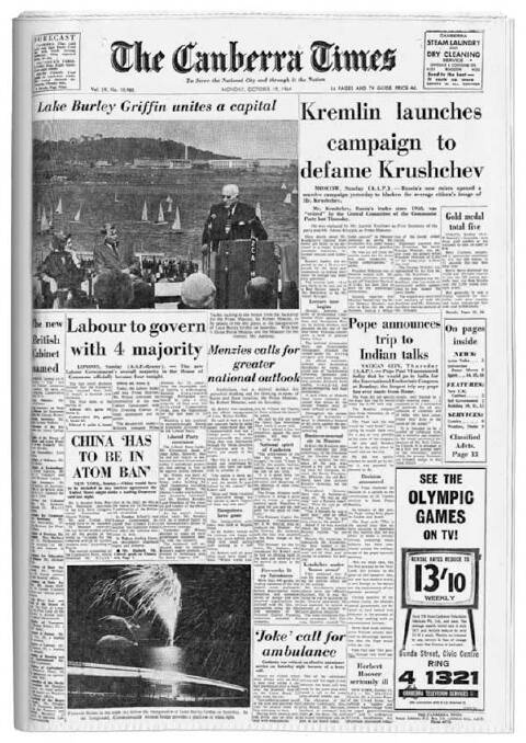 <i>The Canberra Times </i> reports on the lake's inauguration in October 1964. 