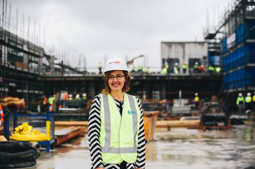 The final concrete pour at the University of Canberra Public Hospital in Belconnen. ACT Health Minister Meegan Fitzharris. Photo: Rohan Thomson