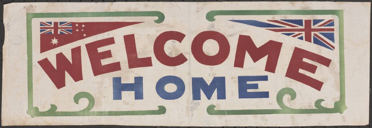 The Welcome Home banner from 1918. Photo: Supplied