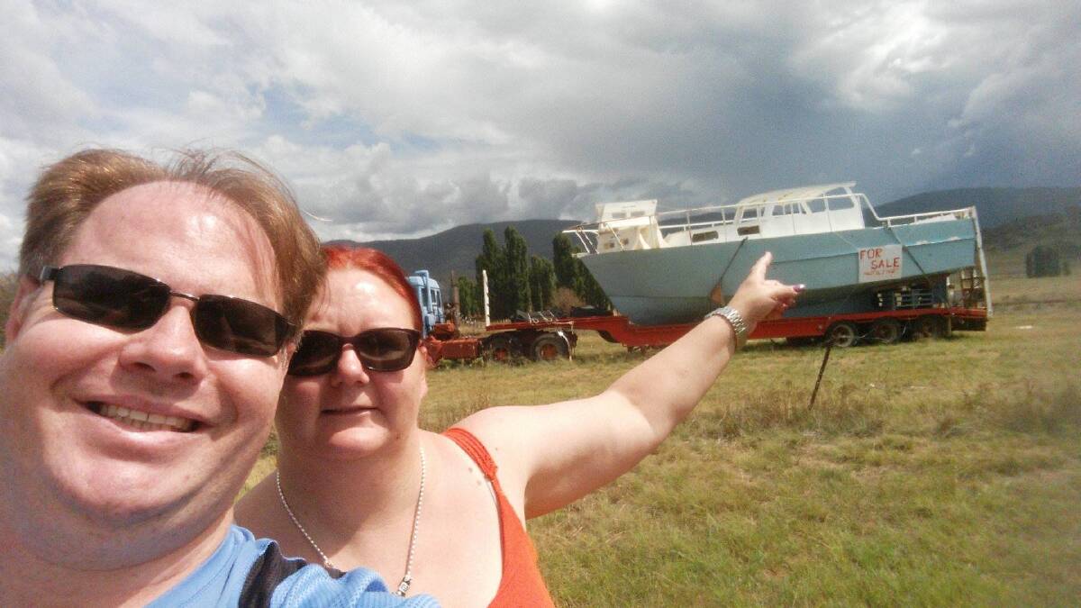Sean Roberts and his wife Susan Mitchell-Roberts selfie at the landmark boat. Photo: Supplied