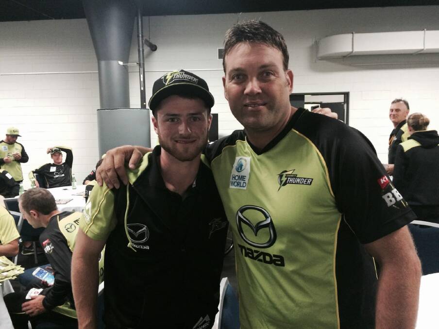 Welcome advice: Cricket ACT junior Mac Wright got chance to chat with Sydney Thunder star Jacques Kallis.