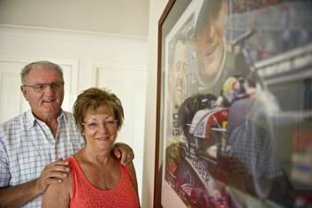 Mark Webber's parents Diane and Alan Webber before Mark's final race. Photo: Jay Cronan