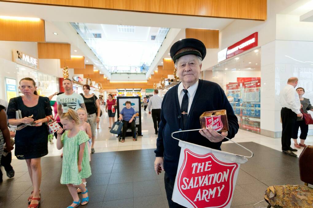 Allan Jessop collecting donations for the Salvation Army in the Canberra Centre. Photo: Daniel Spellman