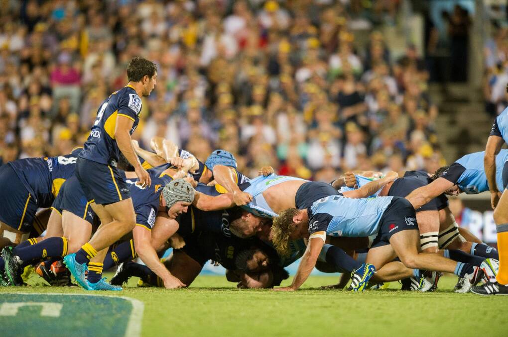 The Brumbies won the battle of the scrum, earning a penalty try in the second half. Photo: Jay Cronan
