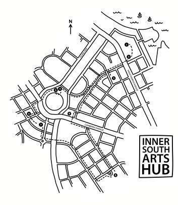 A map showing the locations of some of the arts venues in Canberra's inner south. Photo: Supplied
