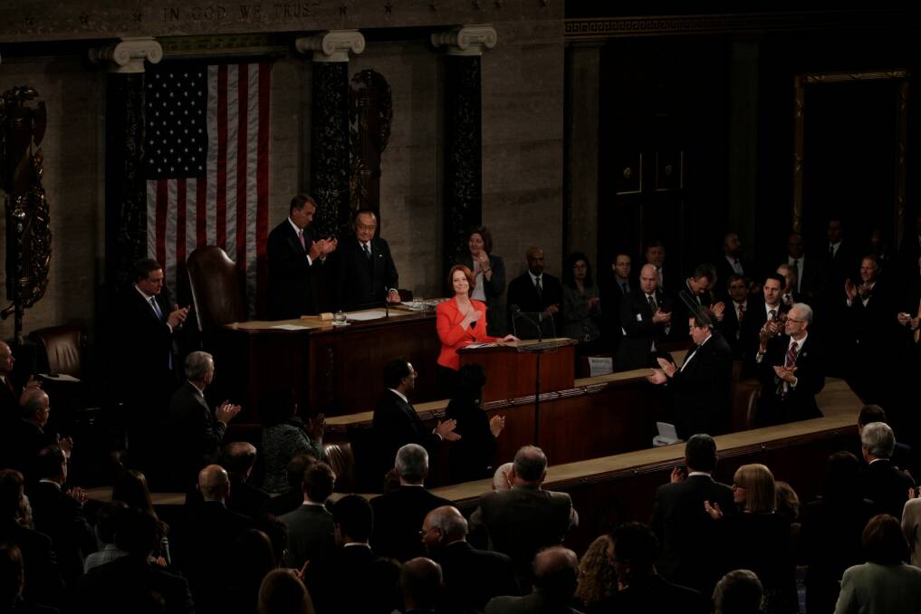 Julia Gillard's toe-curlingly embarrassing address to US Congress in 2011. Photo: Andrew Meares
