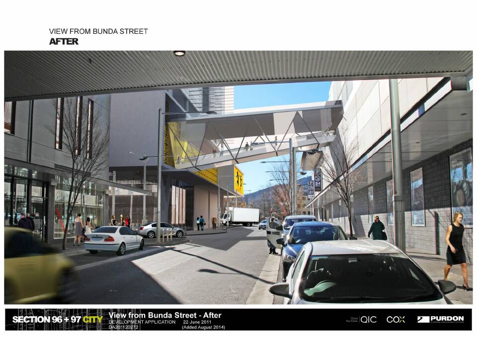 An artist's impression of a two-deck pedestrian bridge slated for construction in Civic.