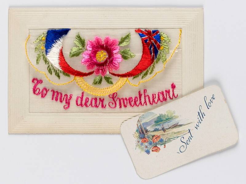 Embroidered love postcard sent to home from the front, 1916.