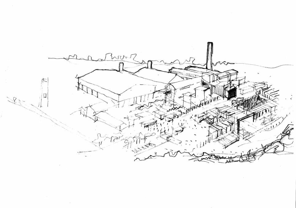 A sketch of Quarry Edge Lane, the proposed stage one revitalisation of the Canberra Brickworks. Photo: Janet Thomson