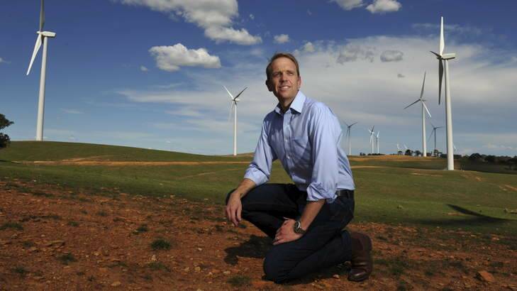 ACT Environment Minister Simon Corbell at the Acciona Energy wind farm at Gunning the week. Photo: Graham Tidy