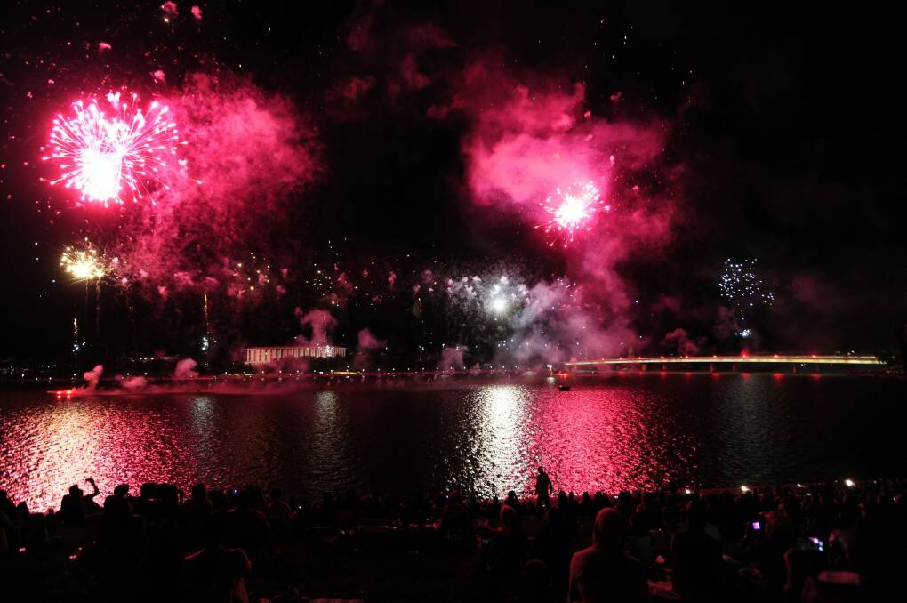 The Australia Day fireworks on the shores of Lake Burley Griffin. Photo: Melissa Adams
