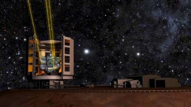 Computer-generated images of the planned Giant Magellan Telescope using  lasers and adaptive optics. <em> Photo: Giant Magellan Telescope Organization </em>