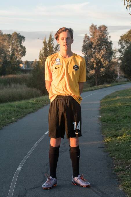 Marco Nitz, 14, from the Gungahlin United Football Club will be wearing his rainbow laces this weekend. The club "fully supports this initiative to ensure that LGBTI players are included in all levels of sport''. Photo: Supplied