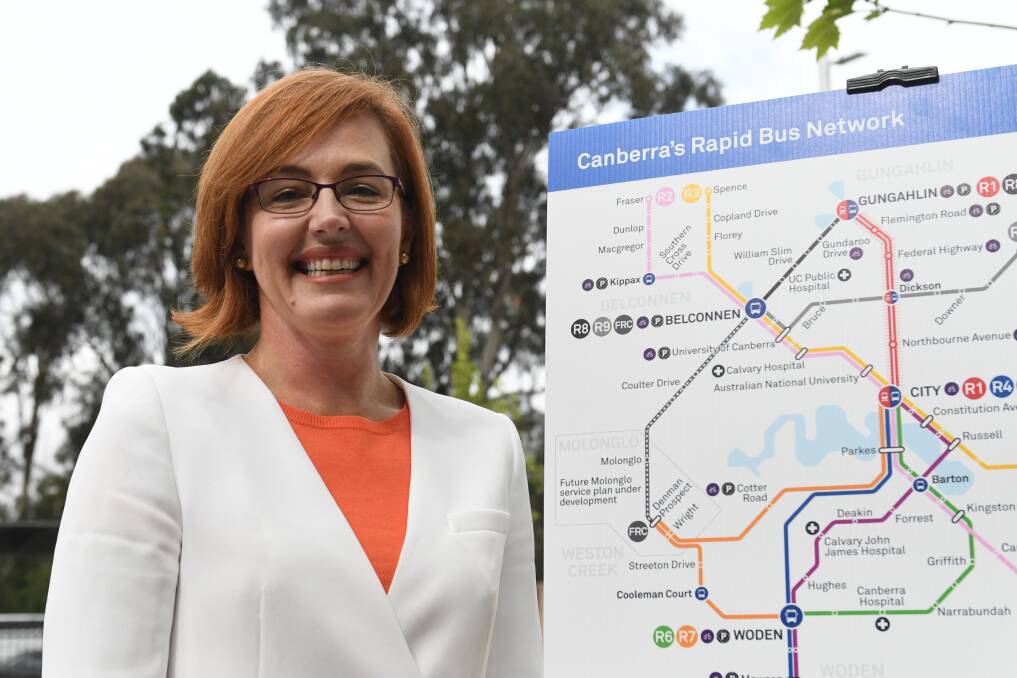 ACT Minister for Transport Meegan Fitzharris unveiling the new Rapid bus network for Canberra last April. Photo: Sherryn Groch