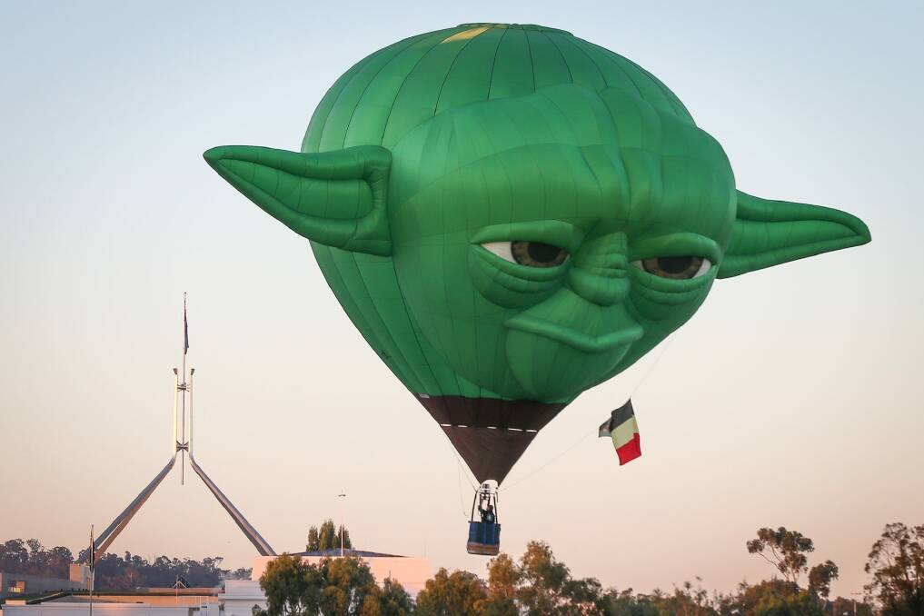 Yoda will be among the sights in the sky at the Canberra Balloon Spectacular on the lawns of Old Parliament House. Photo: Alex Ellinghausen